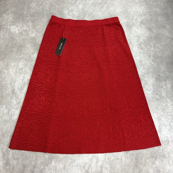 MISOOK Red Textured Knit A-Line Midi Skirt L Pull On Holiday Party NWT - Picture 1 of 7
